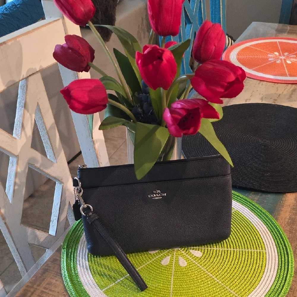 Coach Black Wristlet with Silver Hardware